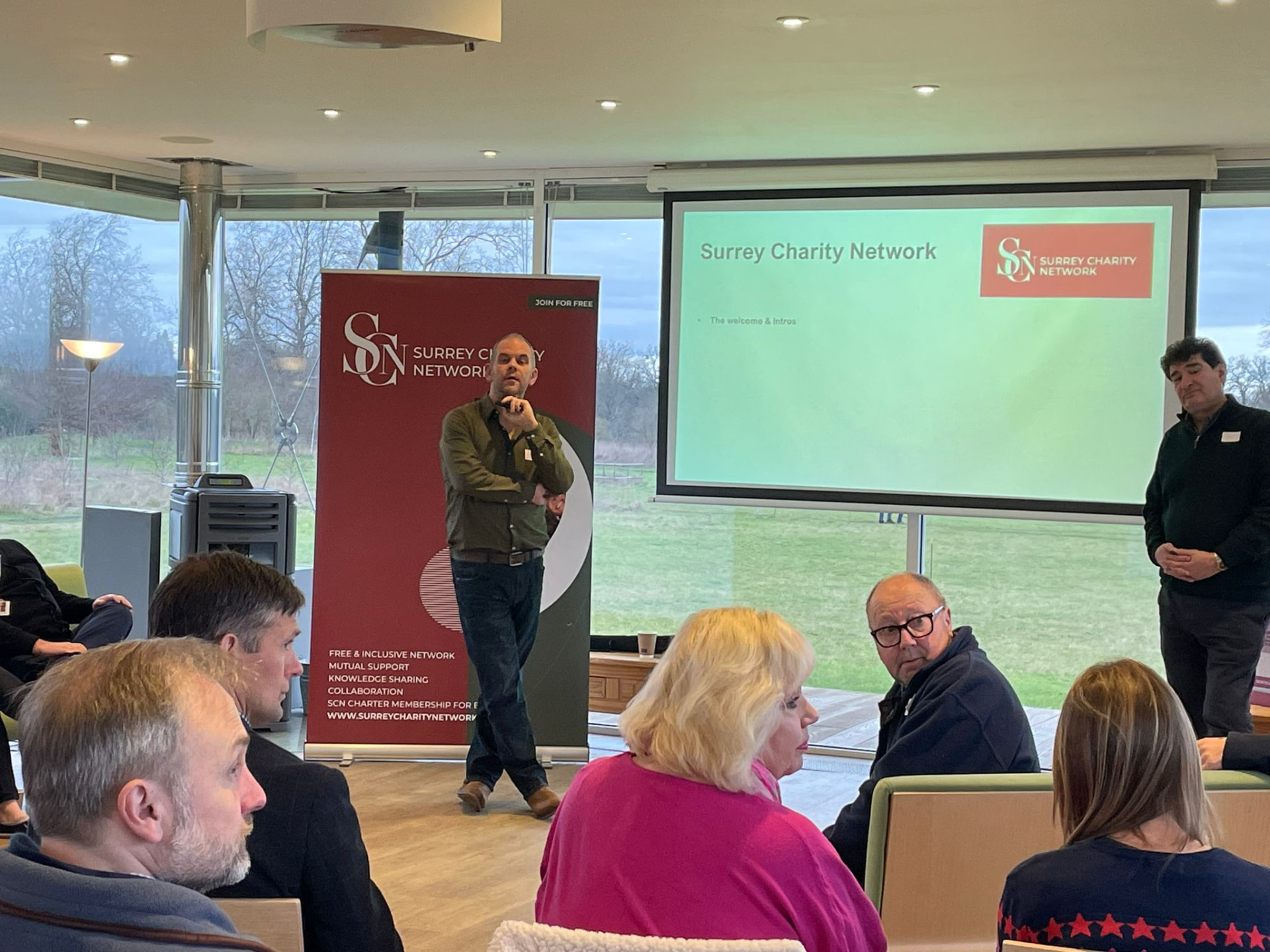 Members gathered for welcome and introductions at a Surrey Charity Network meet-up